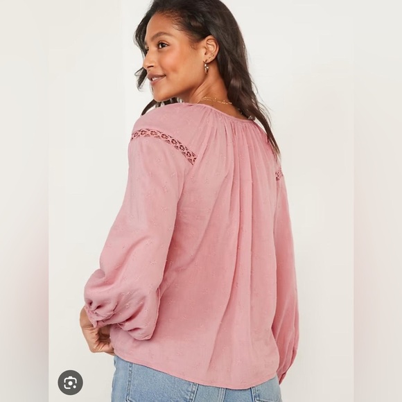 OLD NAVY | Sugar Poppy Color Embroidered Lace Trimmed Cotton Blend Blouse - Picture 13 of 16